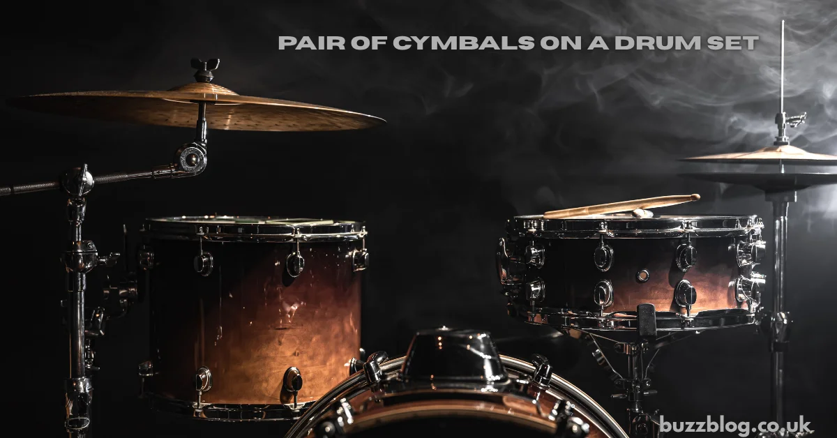 pair of cymbals on a drum set