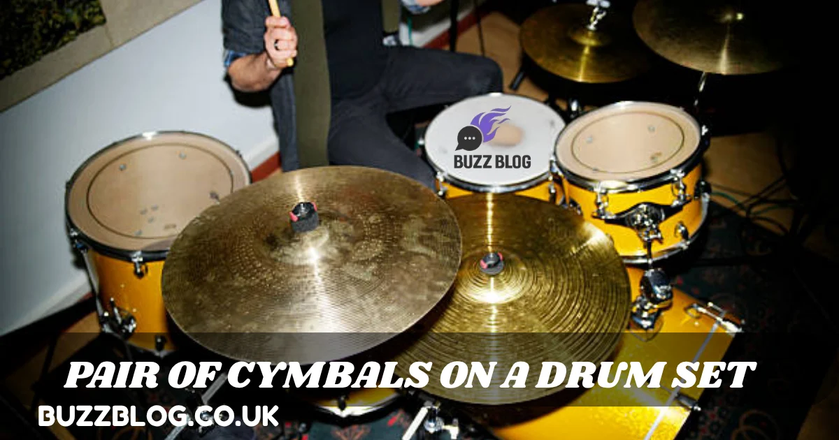 pair of cymbals on a drum set